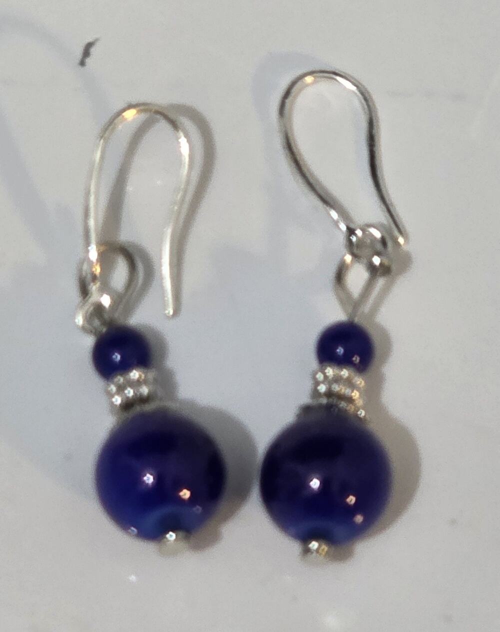New Blue Ball and Silver Tone Earrings 3/4"